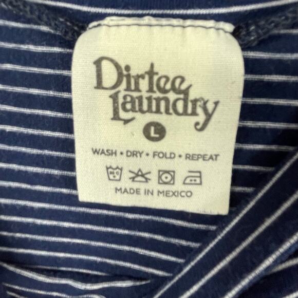 Dirtee Laundry crop tee LARGE blue and white stripes S/L Los Angeles embroider - Picture 8 of 11